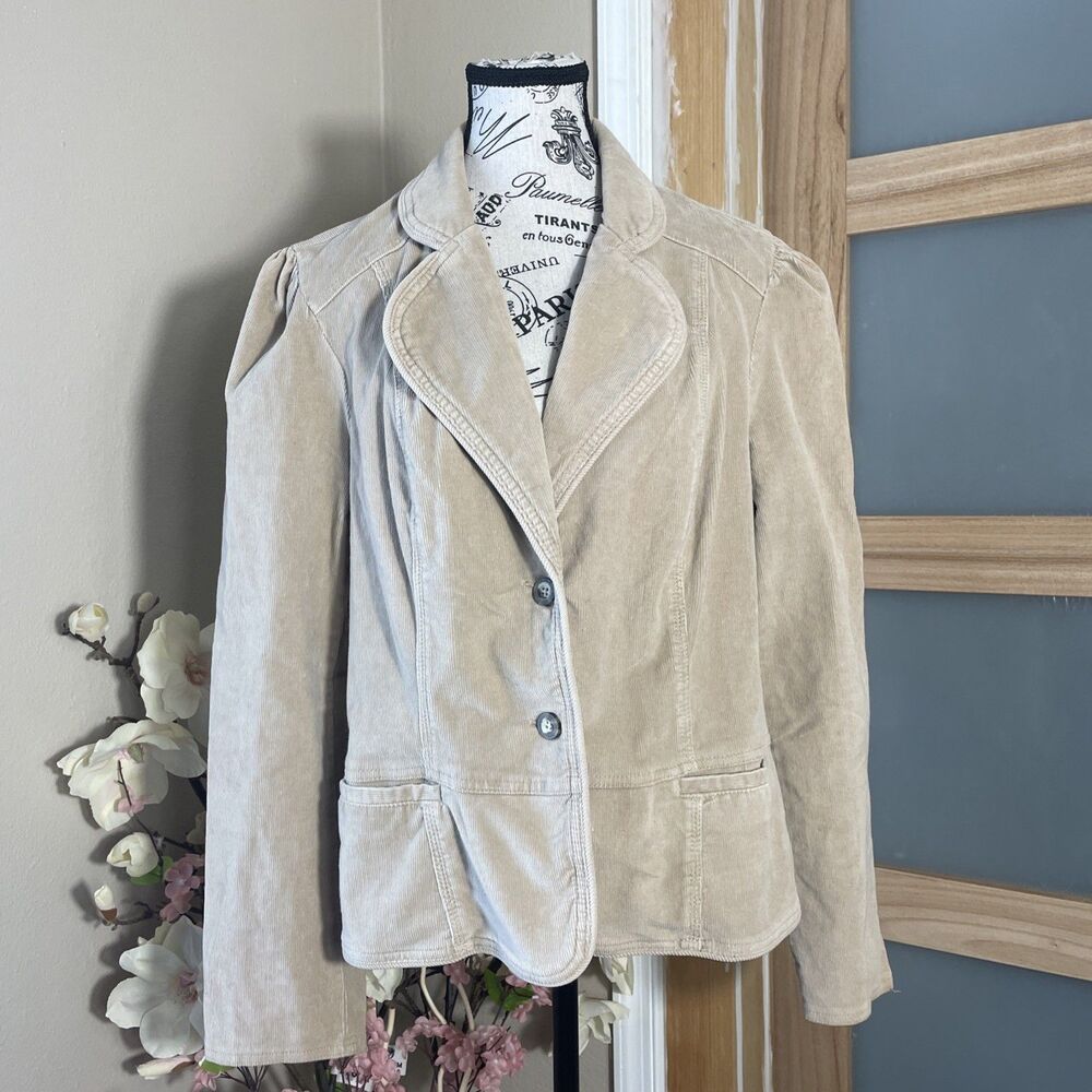 Faded Glory Corduroy Blazer Jacket Women’s XL Beige Tan Cotton Blend Tailored